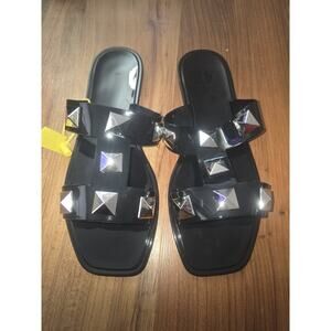 Women Flats Sandals, Studded Jelly Shoes Size 8 Red Dressy Summer Beach